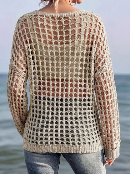 Crochet Long Sleeves Beachwear Cover-Up Top