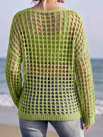 Crochet Long Sleeves Beachwear Cover-Up Top