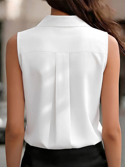 Sleeveless Collared Ruffled Button Down Blouse