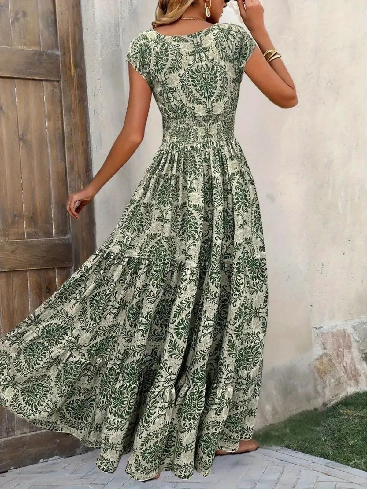 Boho Floral Cap Sleeves A-Line Tiered Dress