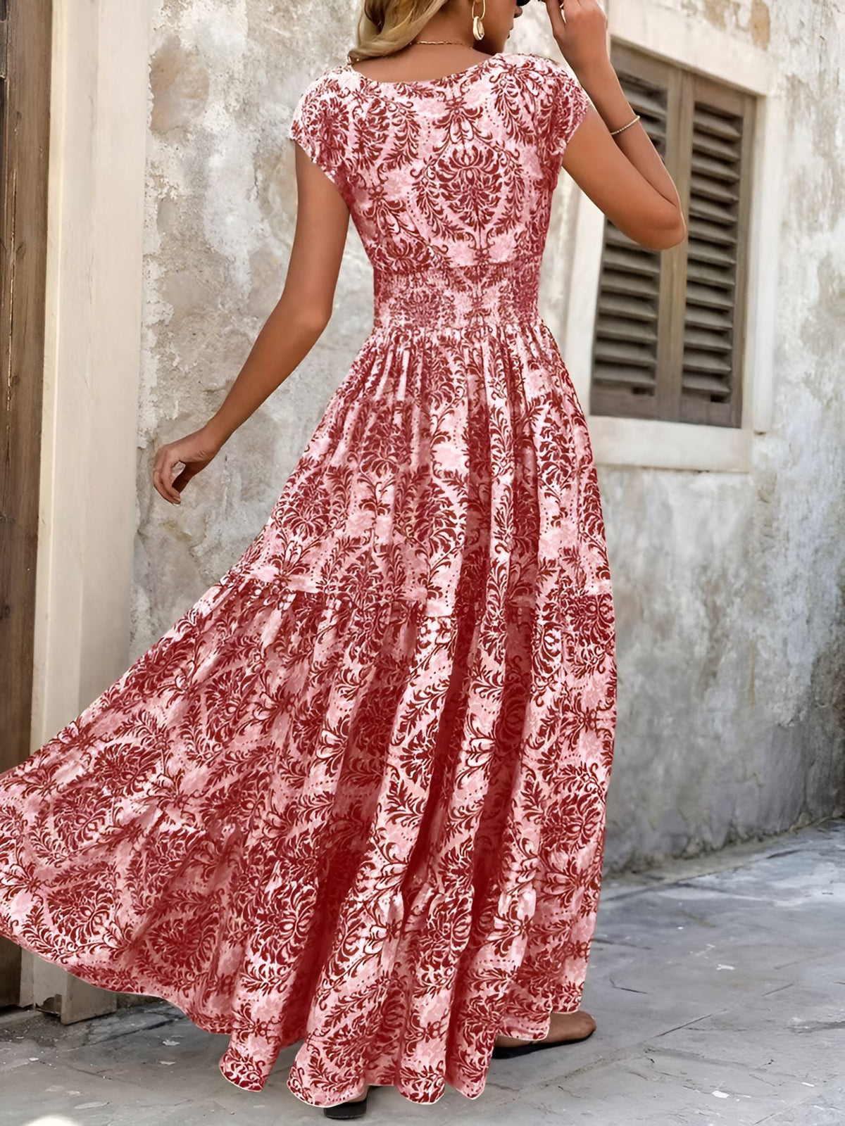 Boho Floral Cap Sleeves A-Line Tiered Dress