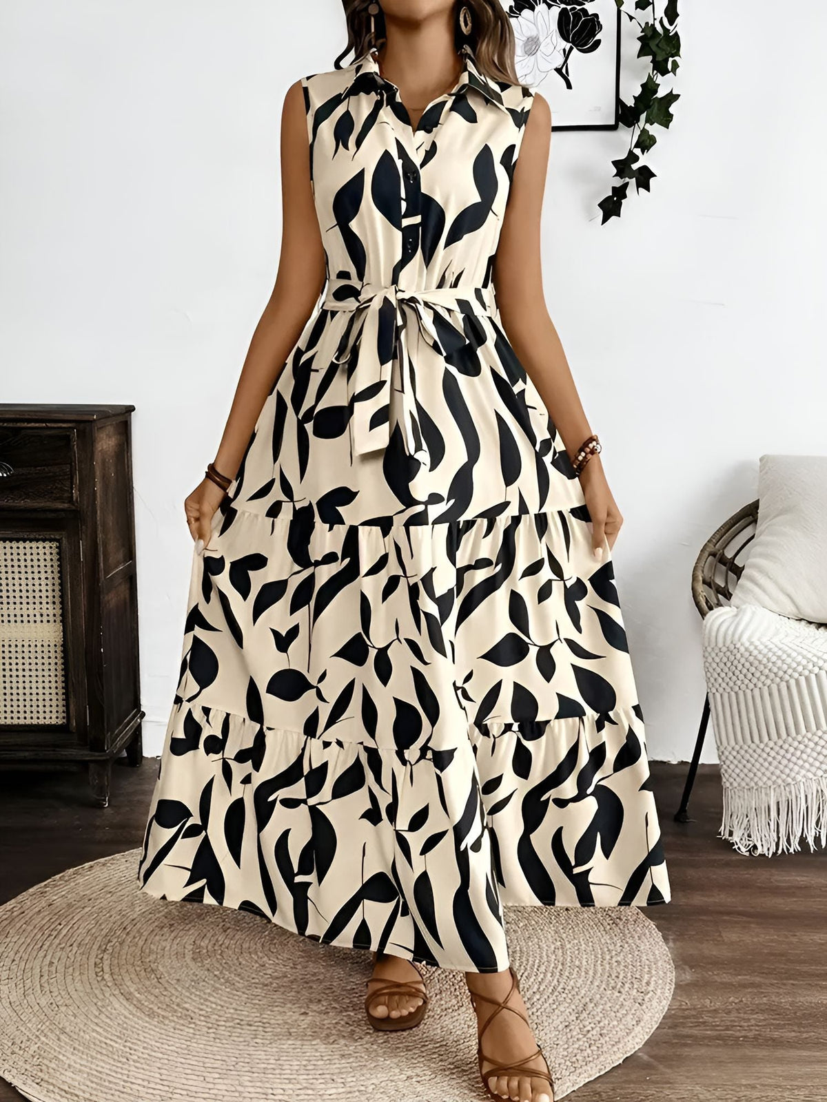 Floral Printed Sleeveless A-Line Tiered Dress