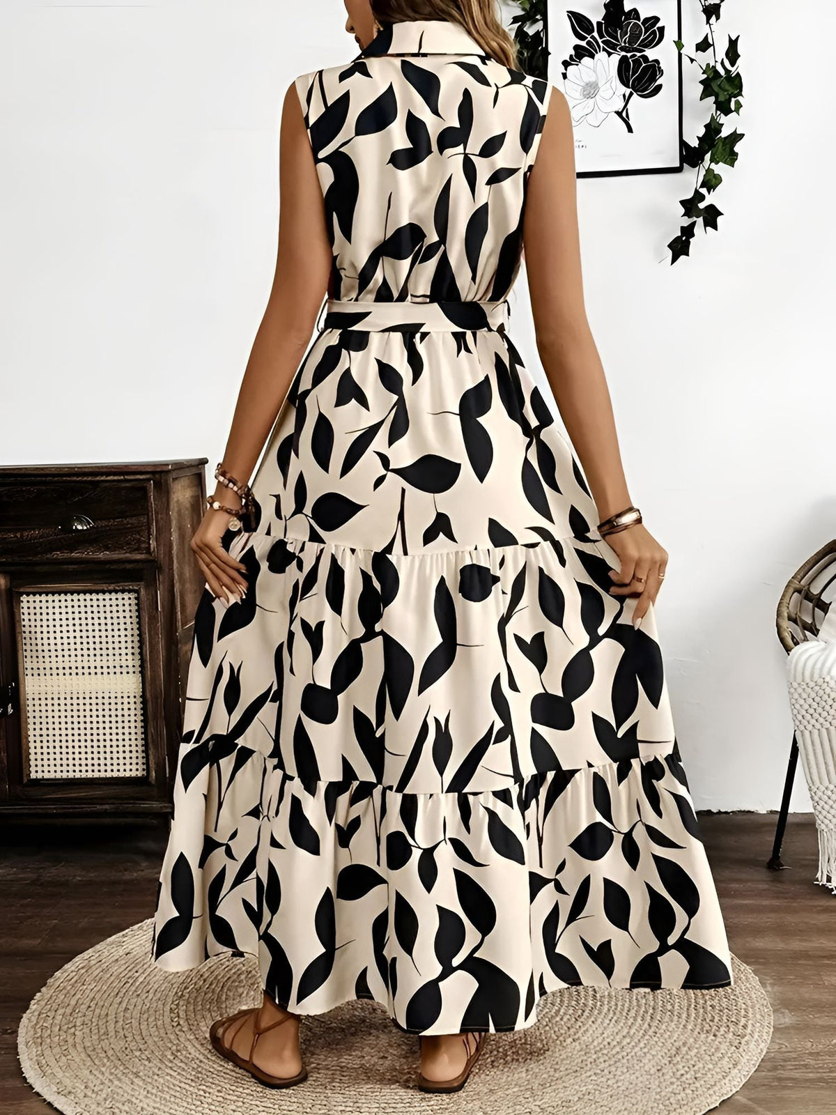 Floral Printed Sleeveless A-Line Tiered Dress