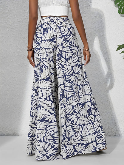 Tropical Printed Casual High-Waisted Wide-Leg Trousers Pants