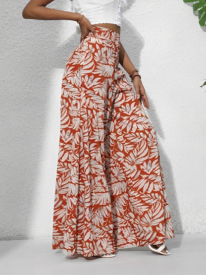 Tropical Printed Casual High-Waisted Wide-Leg Trousers Pants