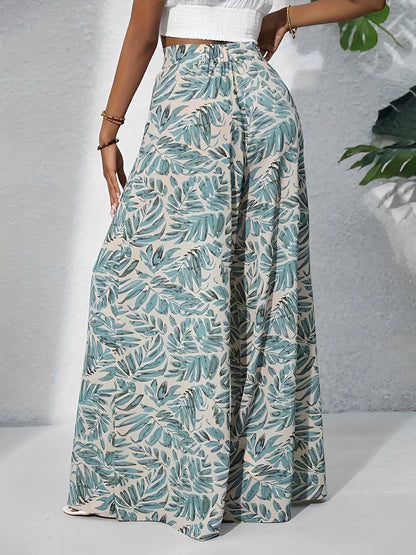 Tropical Printed Casual High-Waisted Wide-Leg Trousers Pants