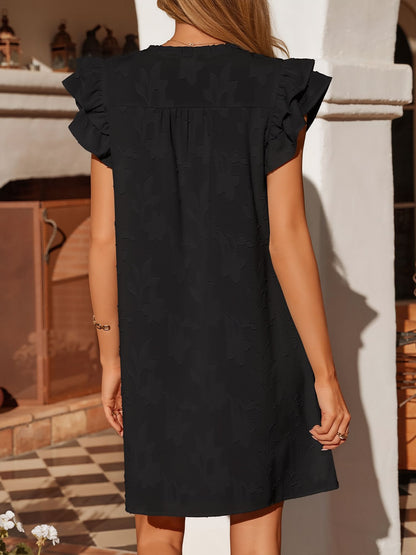 Notch Neck Smocked Ruffled Cap Sleeves Mini Dress