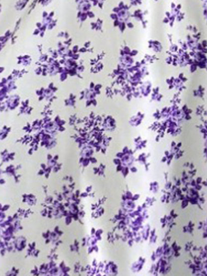 Floral Lace-Up Straps Backless Smocked A-Line Dress