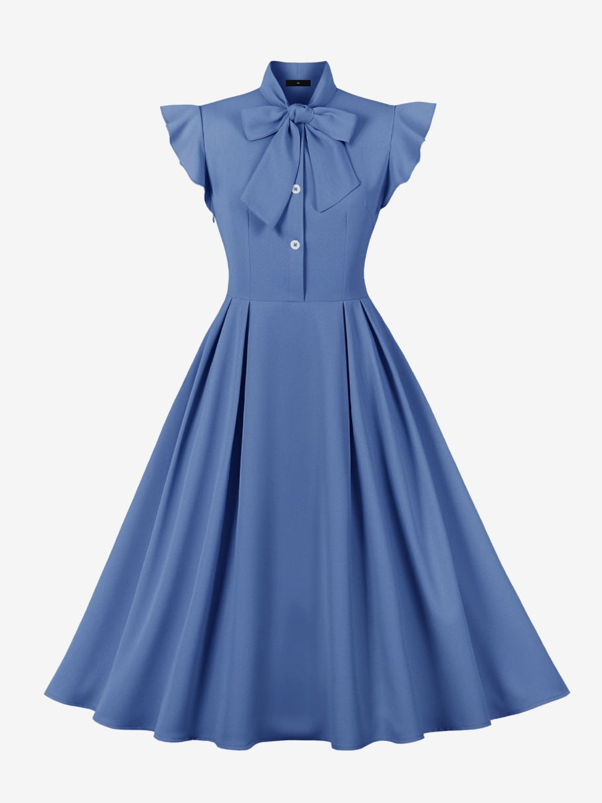Retro Bow-Tie Ruffle Sleeve A-Line Midi Dress
