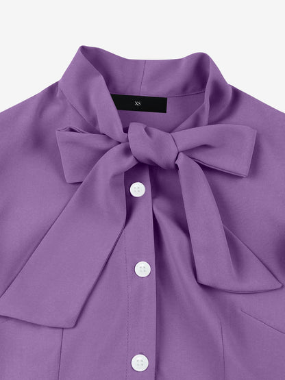 Retro Bow-Tie Ruffle Sleeve A-Line Midi Dress