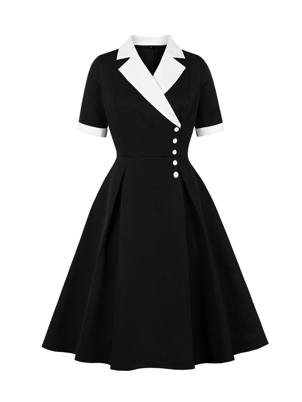 Colorblocked Notched Lapel Short Sleeves A-Line Midi Dress