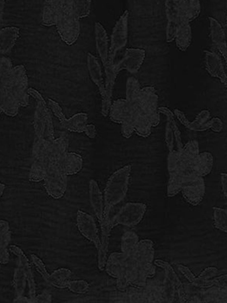 Collared Button Down Short Sleeves Jacquard Blouse