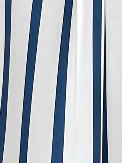 Striped Pocket Button Down Short Sleeves Blouse