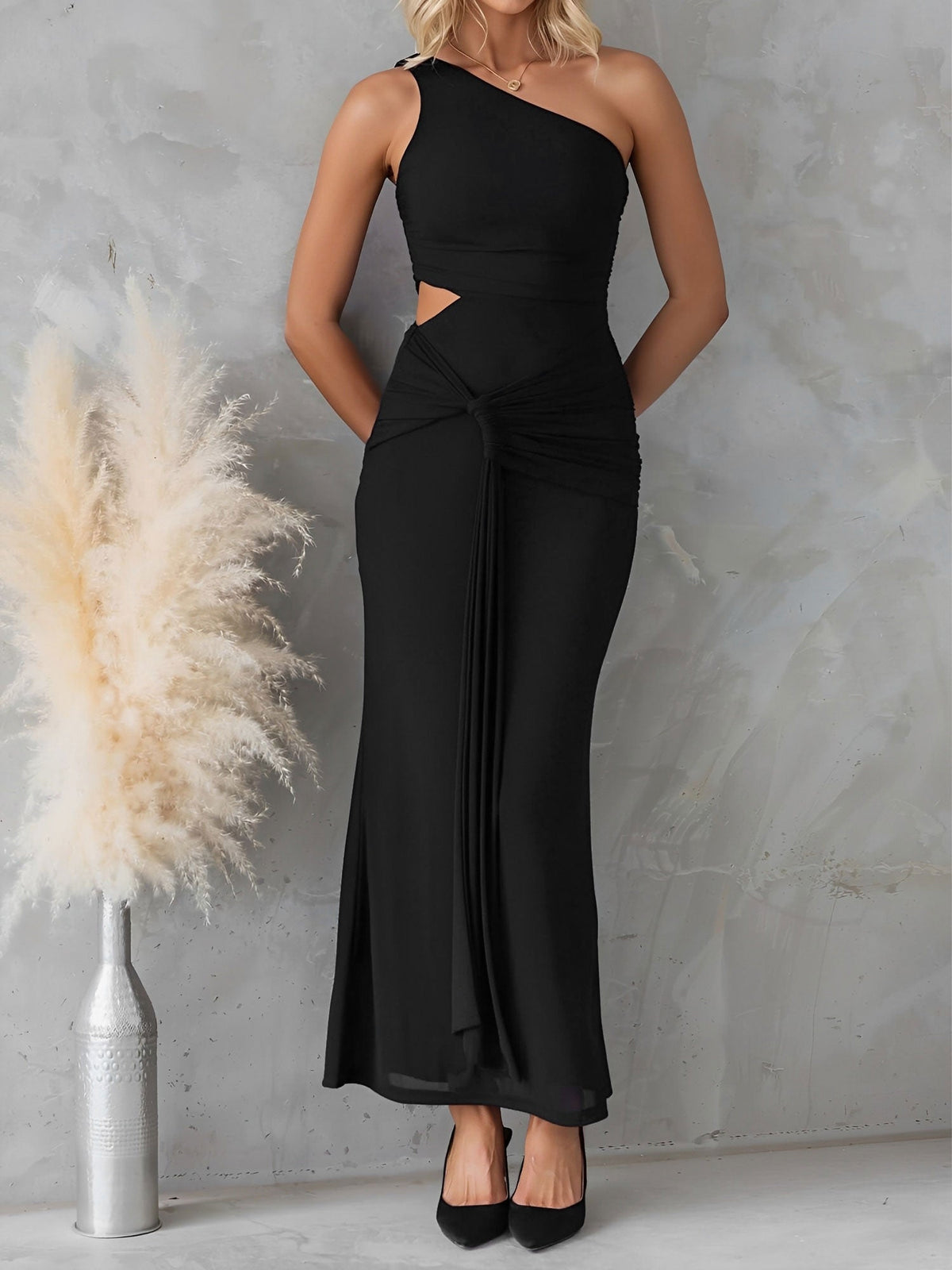 One Shoulder Cut-Out Sleeveless Bodycon Event Dress