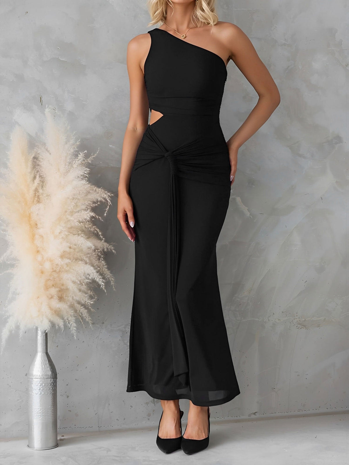 One Shoulder Cut-Out Sleeveless Bodycon Event Dress