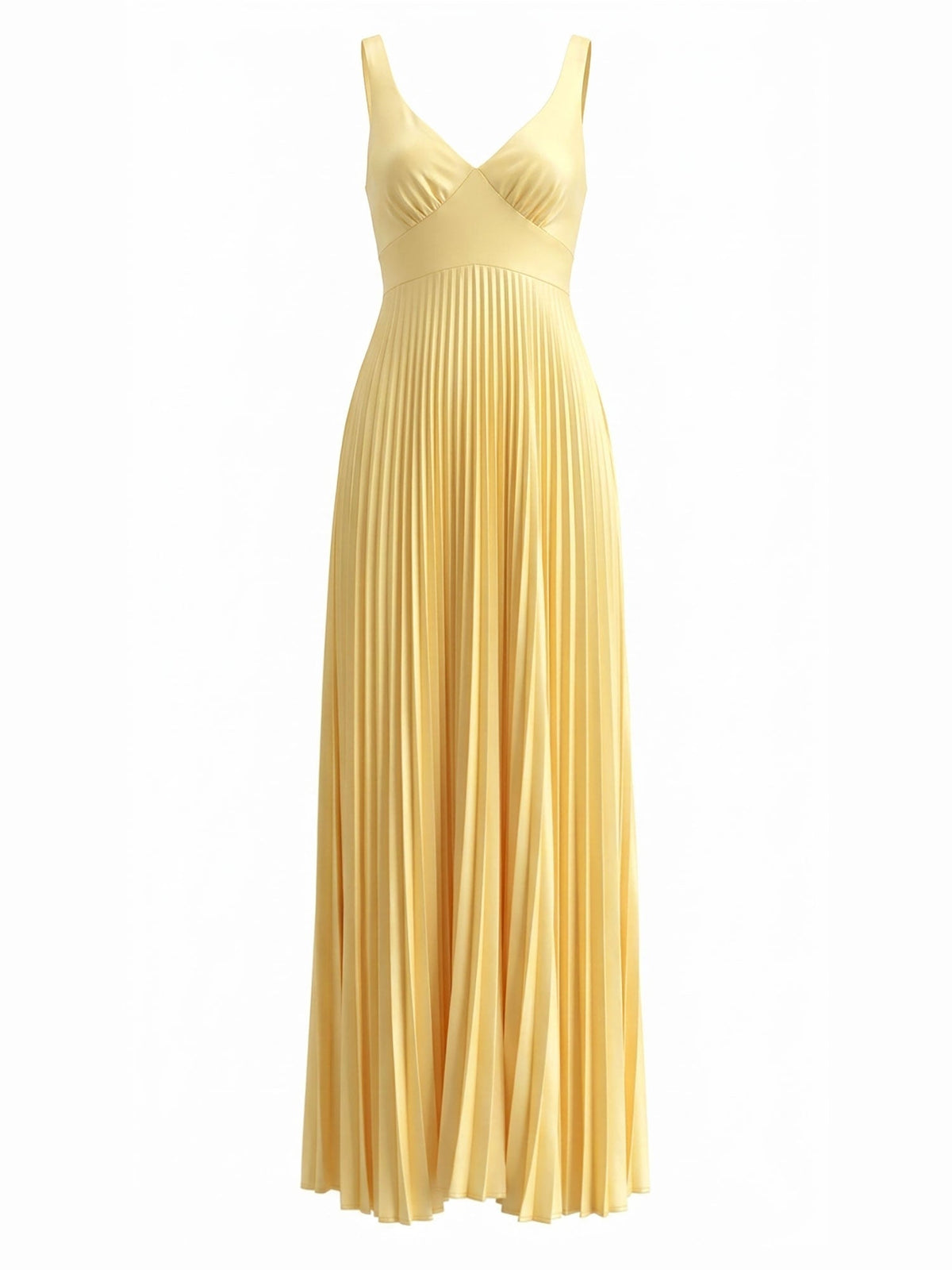 Solid Color Backless V Neck Sleeveless Pleated Maxi Dress