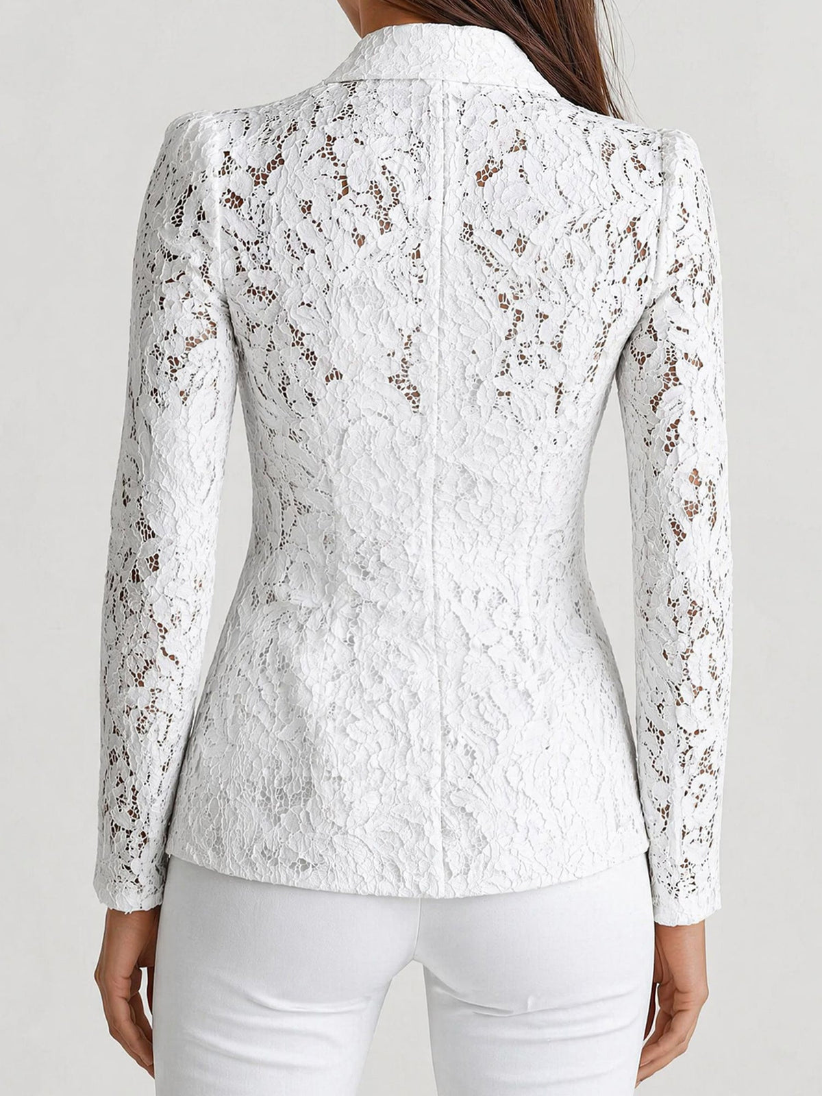 Lace Notch Lapel One Button Sheer Long Sleeves Blazer