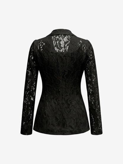Lace Notch Lapel One Button Sheer Long Sleeves Blazer