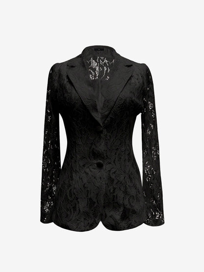 Lace Notch Lapel One Button Sheer Long Sleeves Blazer