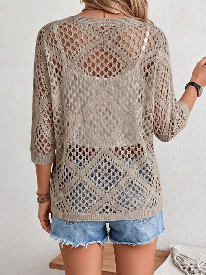 Hollow-out Batwing Sleeve Crochet Cover Up