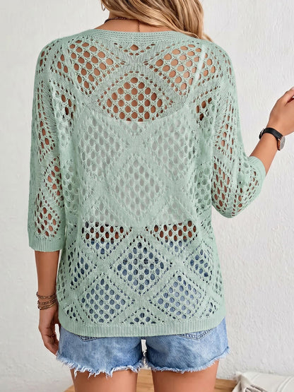 Hollow-out Batwing Sleeve Crochet Cover Up