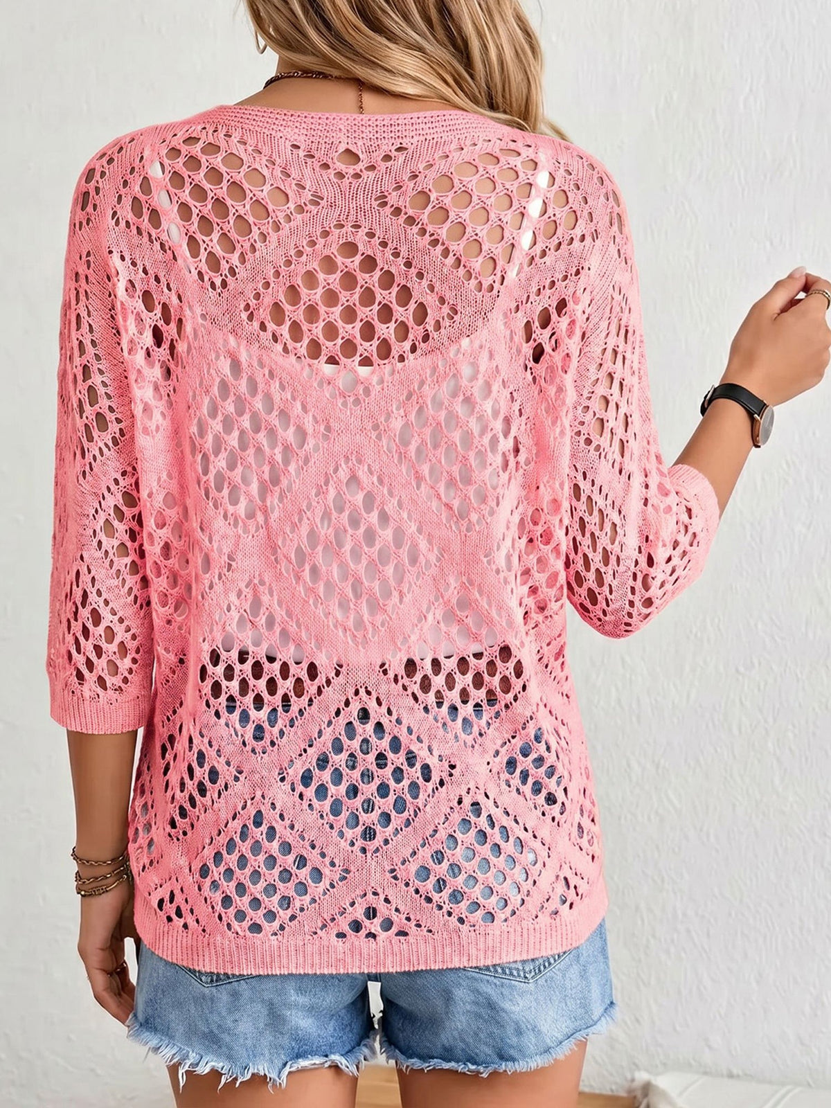Hollow-out Batwing Sleeve Crochet Cover Up