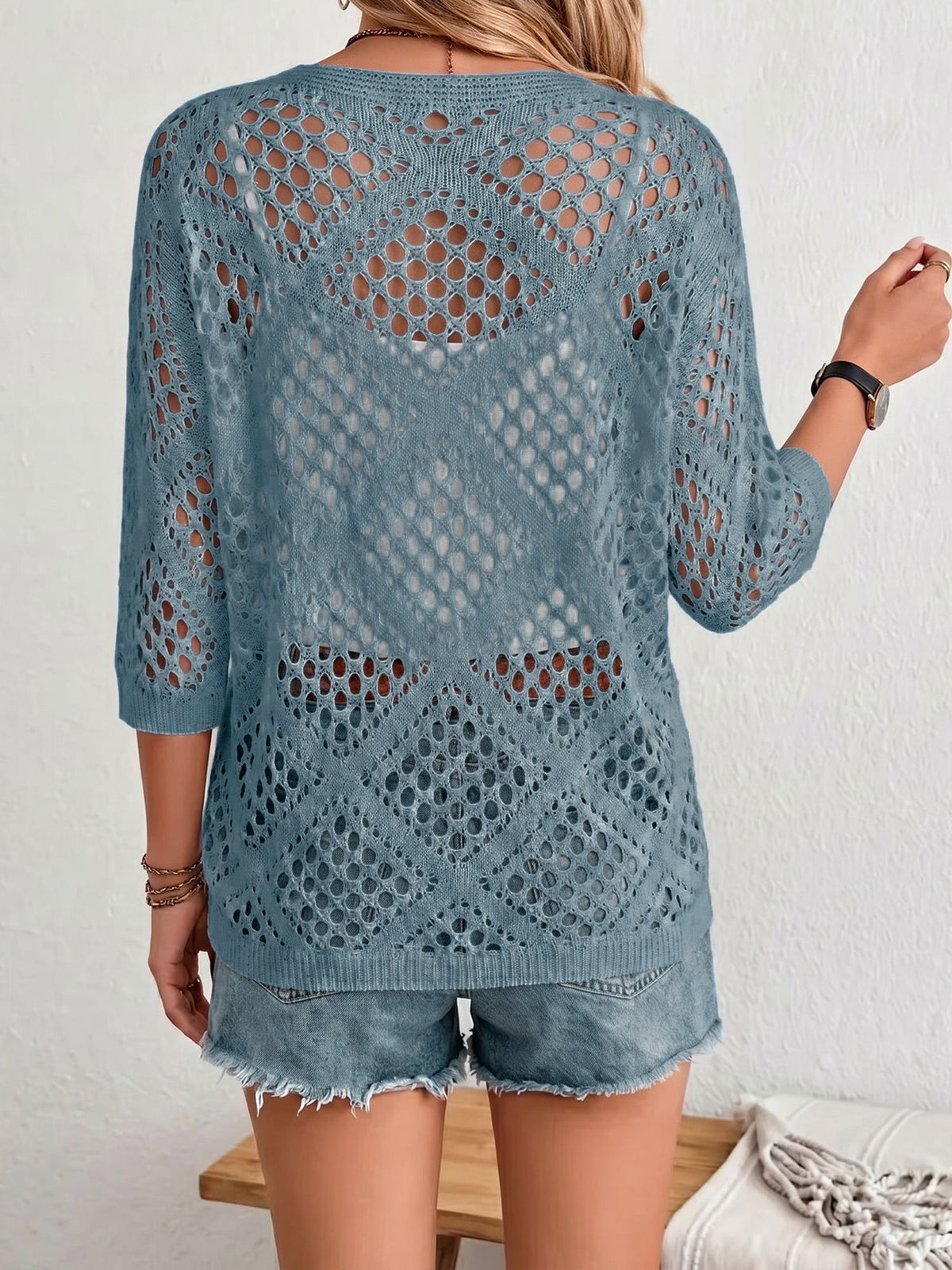 Hollow-out Batwing Sleeve Crochet Cover Up