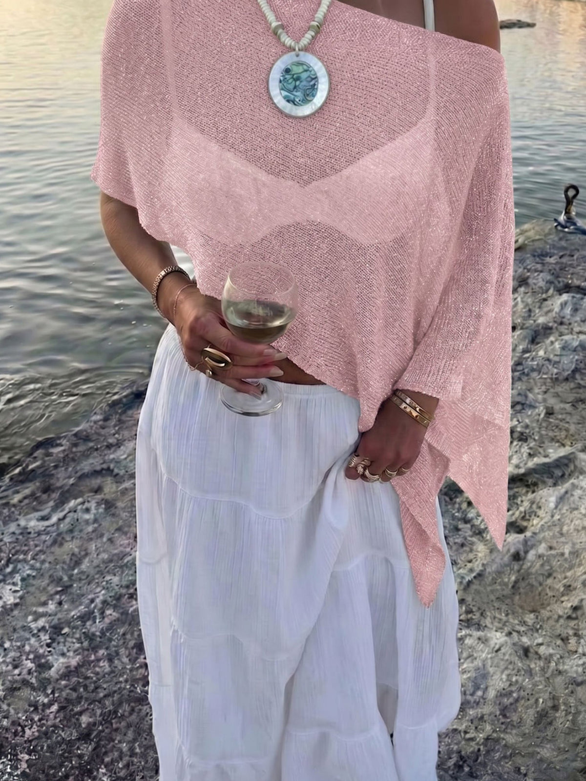 Versatile Semi-Sheer Knitted Casual Vacation Beachwear Cover Up