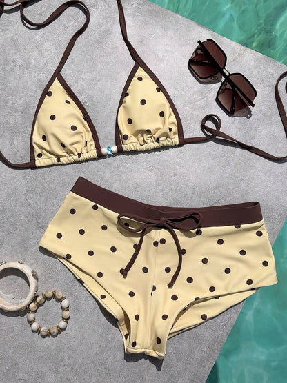 Triangle Cut Tie Side Polka Dot Bikinis Two-Piece Swimsuit