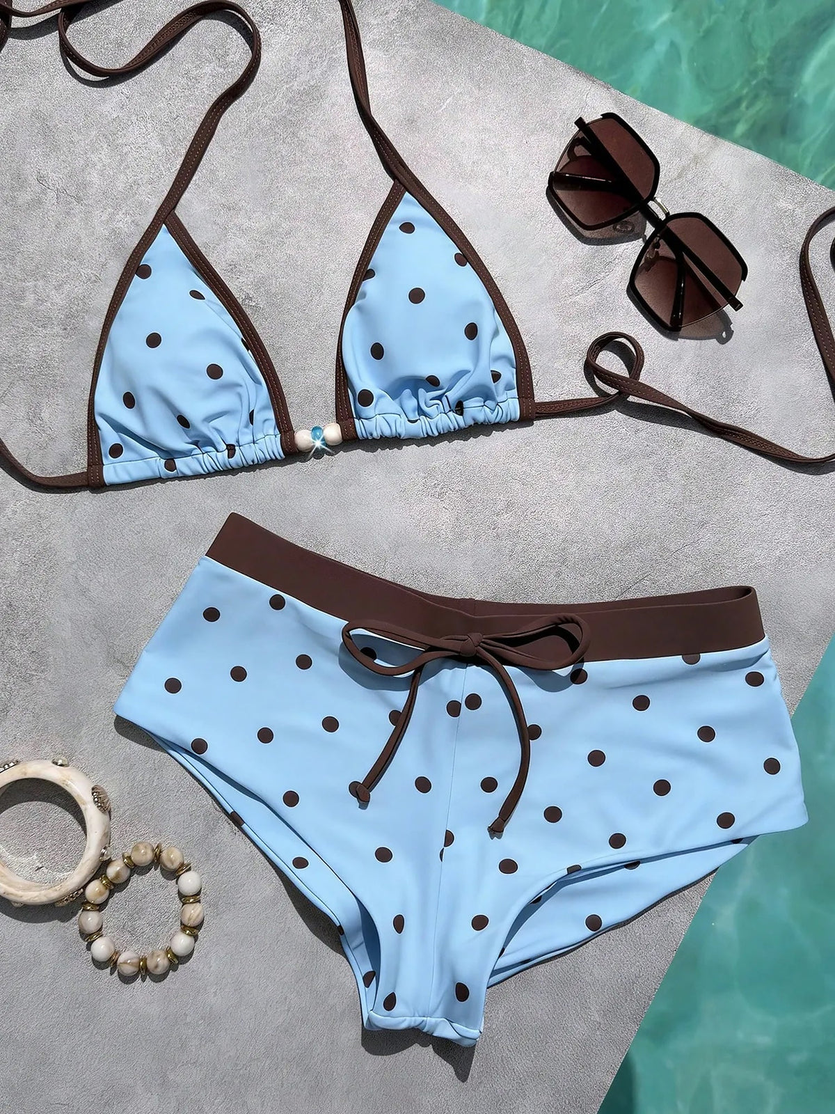 Triangle Cut Tie Side Polka Dot Bikinis Two-Piece Swimsuit