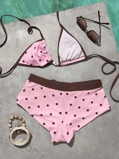 Triangle Cut Tie Side Polka Dot Bikinis Two-Piece Swimsuit