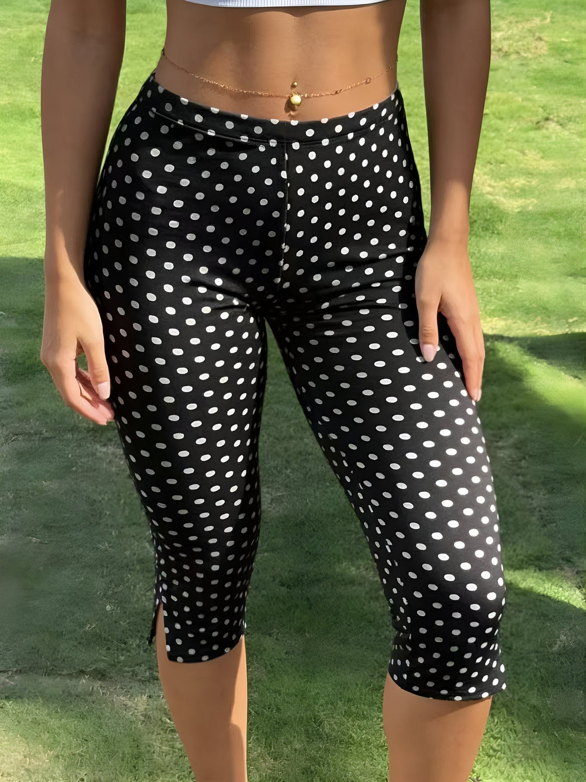Gingham Polka Dots Casual Slim-Fit Capris Pants