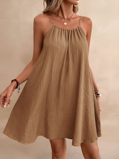 Cotton Spaghetti Strap Backless Tie-up Loose Fit Casual Dress