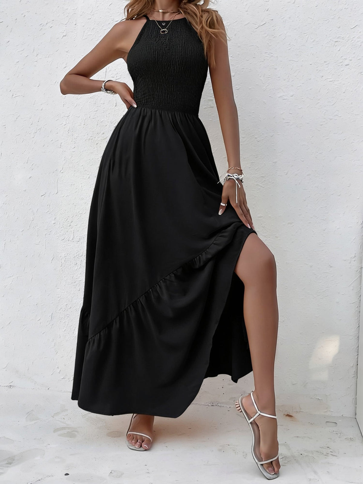 Spaghetti Strap Smocked Asymmetrical Hem Casual Dress