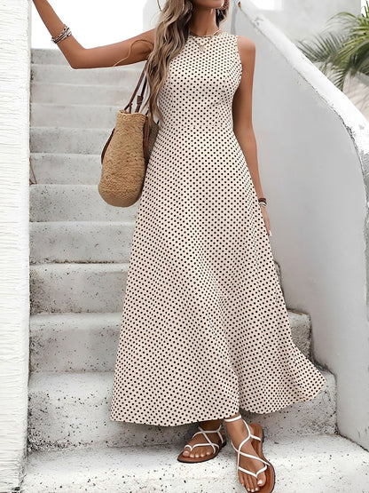 Sleeveless Backless Polka Dot A-Line Resort Dress