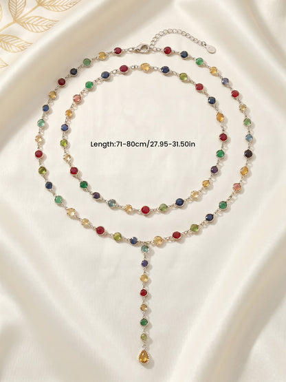 Colorful Rhinestones Multi-layered Long Y-shaped Necklace