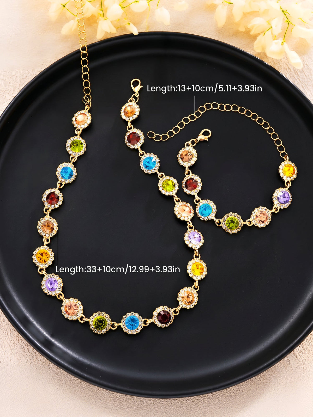 2 Pieces Colorful Zirconia Stylish Bracelet and Necklace Set