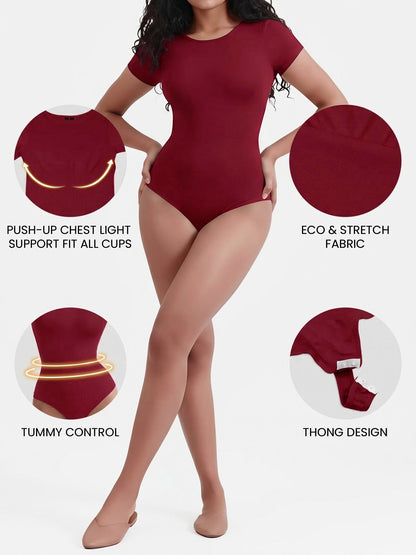 Square Neck Solid Color Short Sleeve Bodysuit