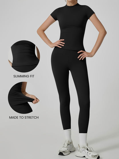 2 Pieces Short Sleeve Fitness and Yoga Workout Sports Matching Set