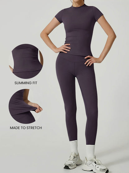 2 Pieces Short Sleeve Fitness and Yoga Workout Sports Matching Set