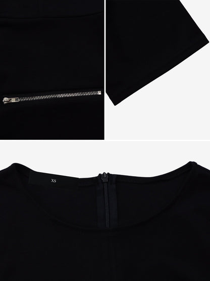 Round Neck Short Sleeves Zipper A-Line Midi Dress