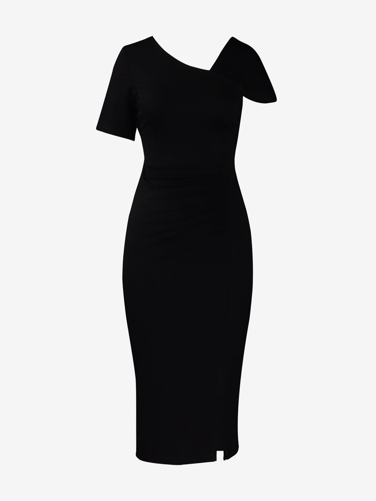 Elegant Solid Color Asymmetrical Neckline Fitted Waist Bodycon Dress