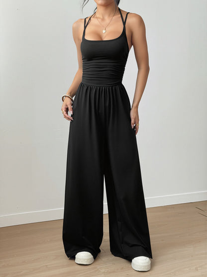 Spaghetti Strap Halter Neck Wide Leg Jumpsuits