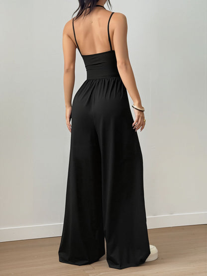 Spaghetti Strap Halter Neck Wide Leg Jumpsuits