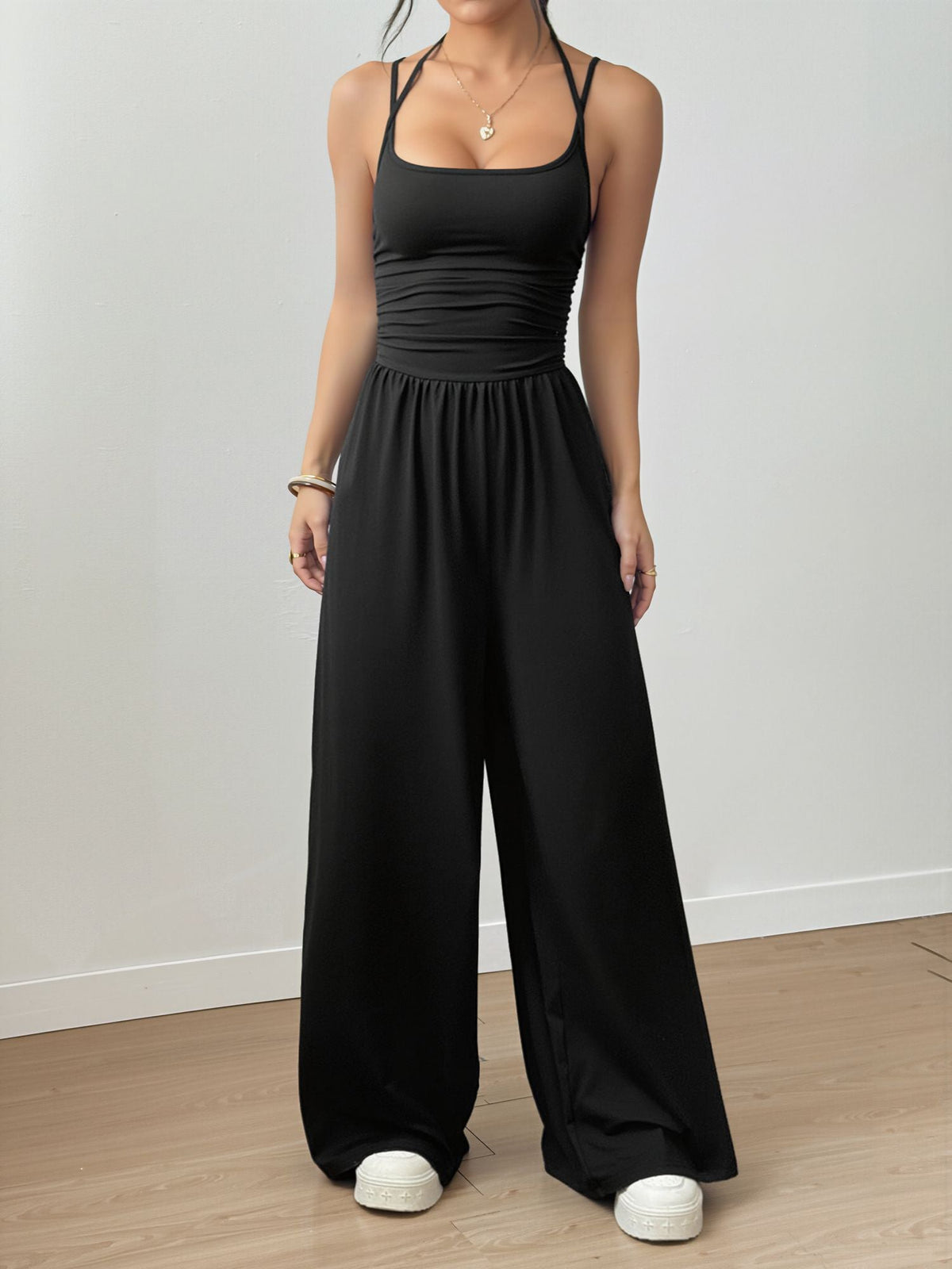 Spaghetti Strap Halter Neck Wide Leg Jumpsuits