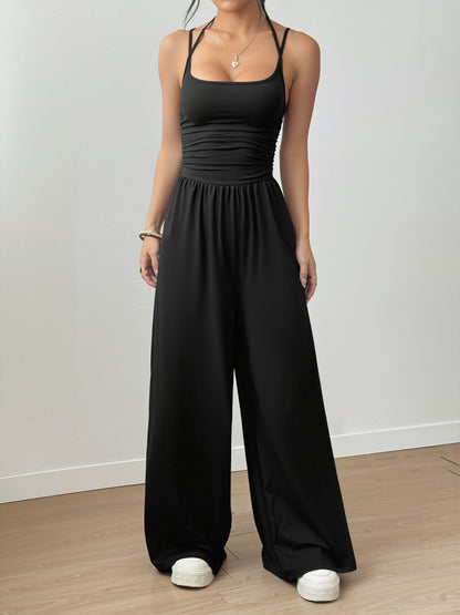 Spaghetti Strap Halter Neck Wide Leg Jumpsuits