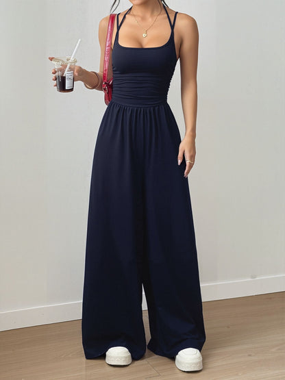Spaghetti Strap Halter Neck Wide Leg Jumpsuits