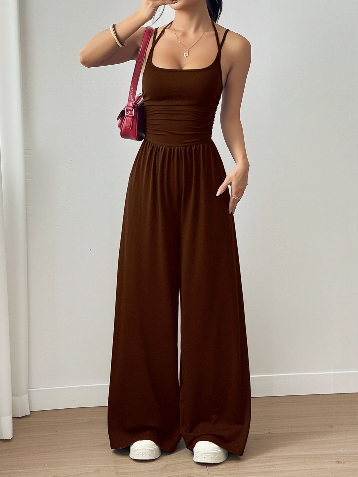 Spaghetti Strap Halter Neck Wide Leg Jumpsuits