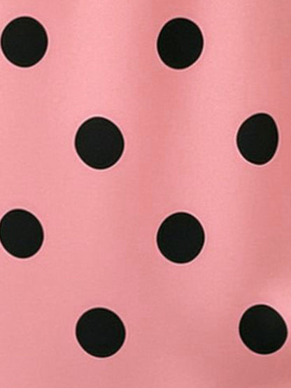 Collared Bat Sleeve Polka Dots Button Down Blouse