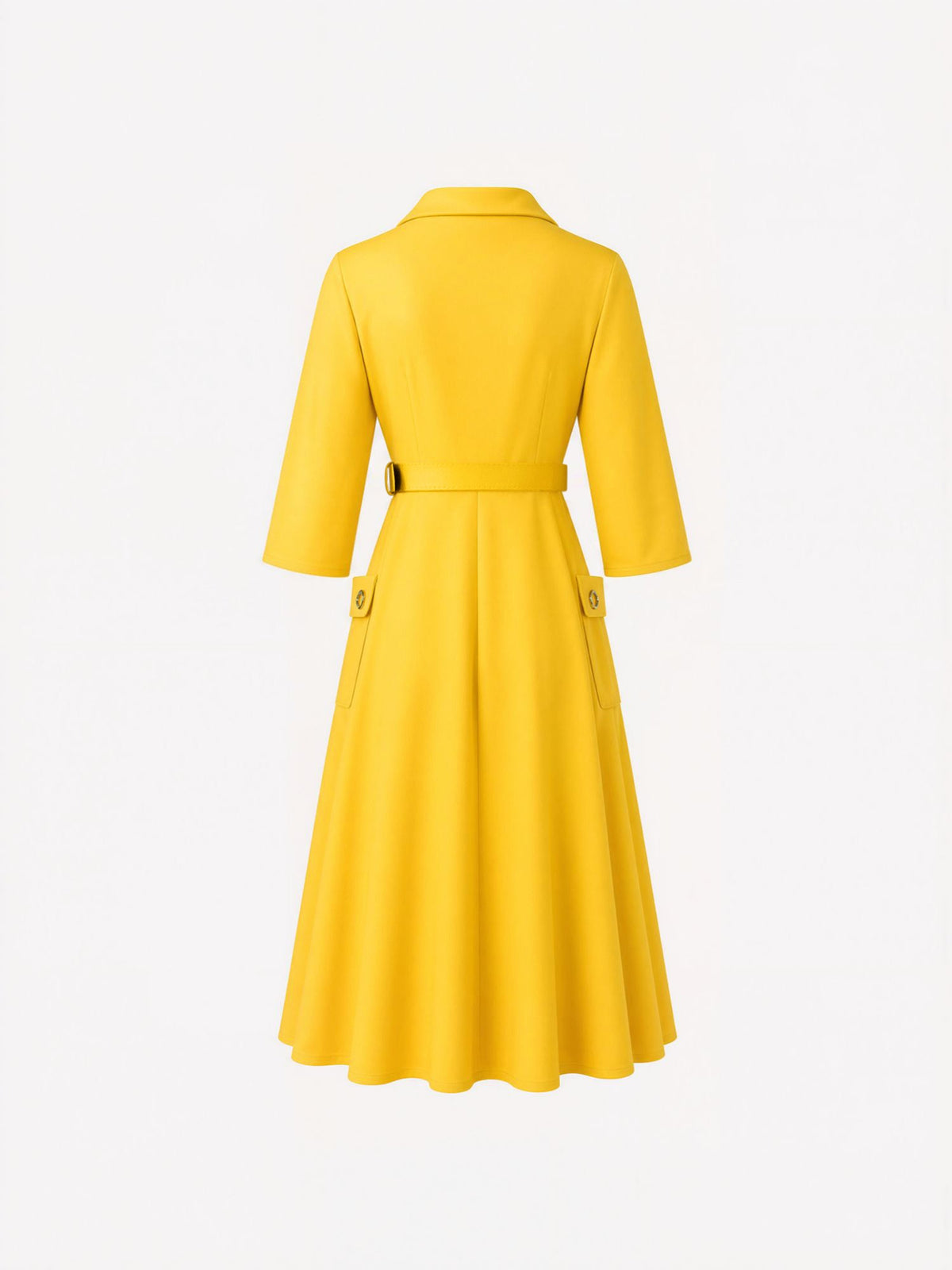 Notched Lapel Belted Pocketed Midi A-Line Dress